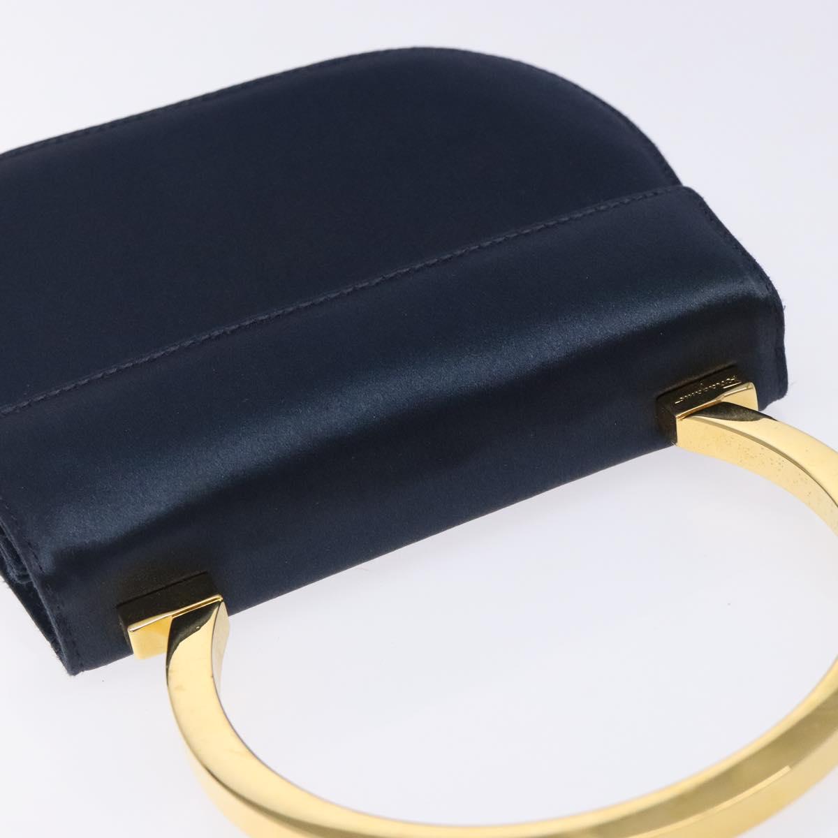 Salvatore Ferragamo Gancini Hand Bag Satin Navy Gold Auth 134768