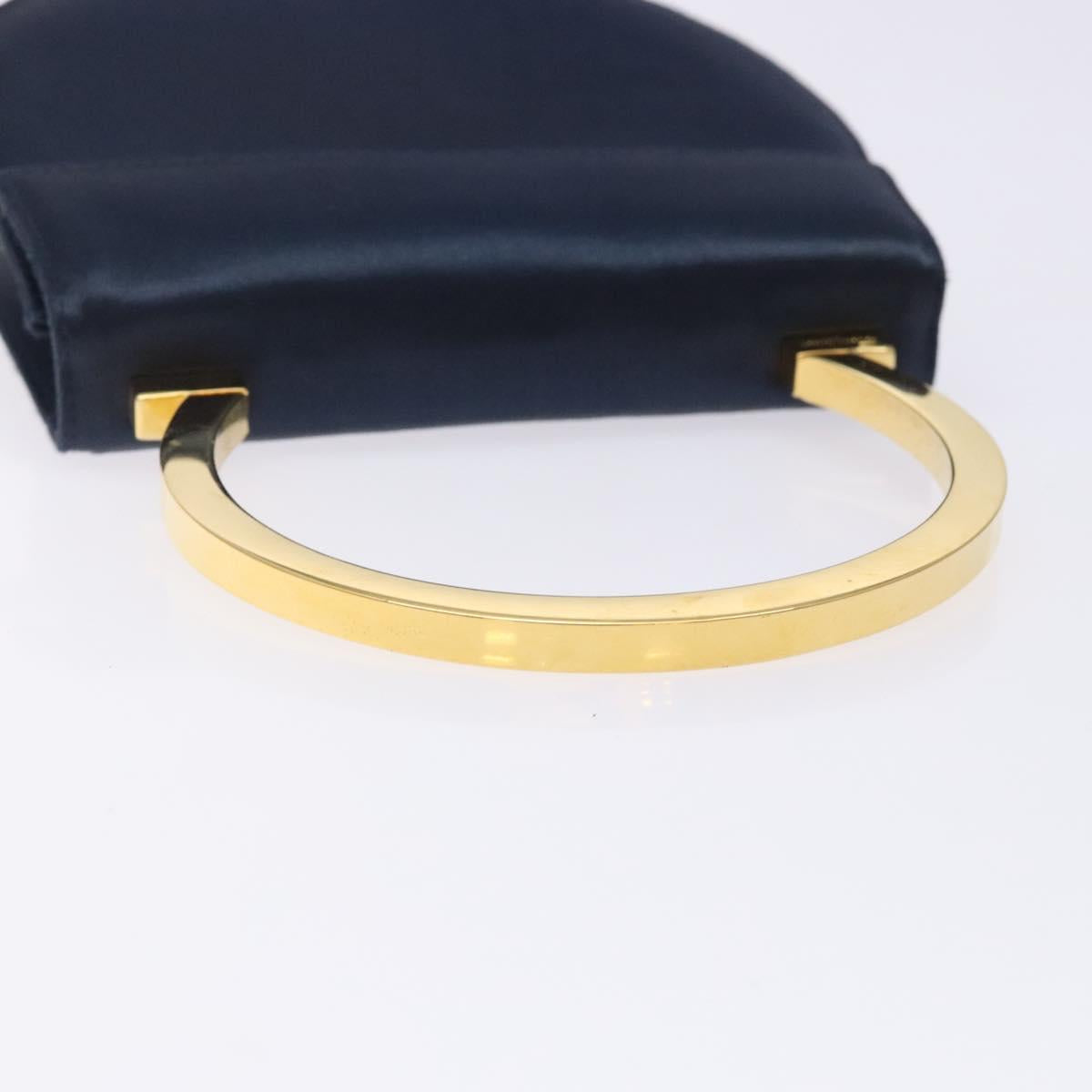 Salvatore Ferragamo Gancini Hand Bag Satin Navy Gold Auth 134768