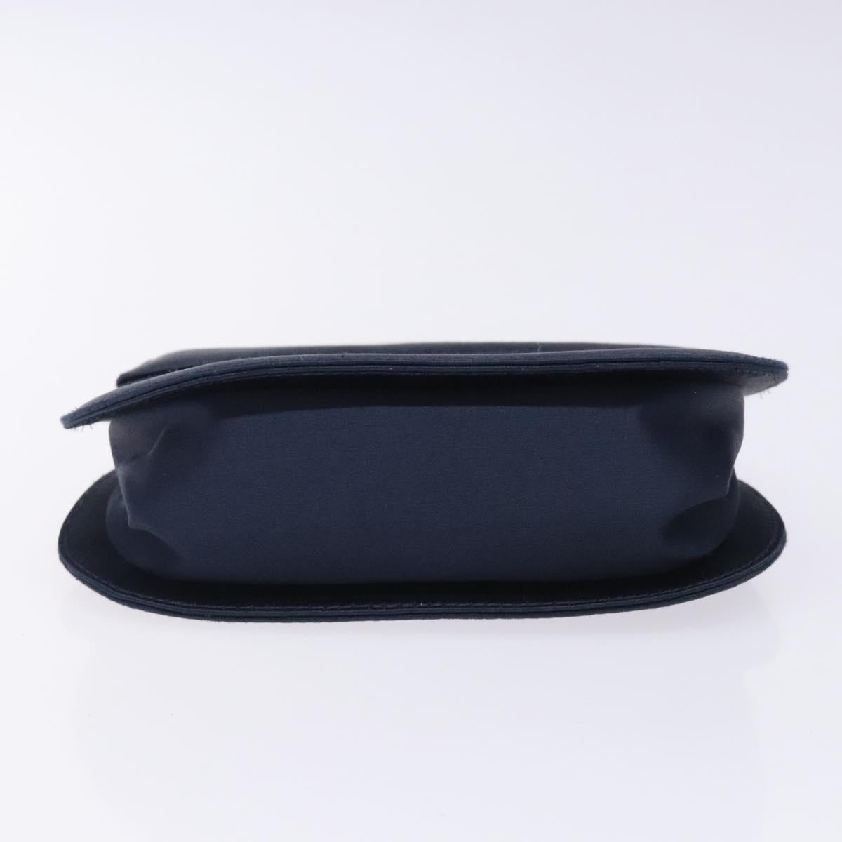 Salvatore Ferragamo Gancini Hand Bag Satin Navy Gold Auth 134768