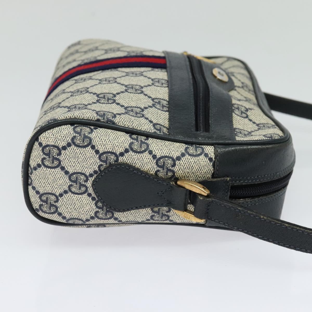 GUCCI GG Supreme Sherry Line Shoulder Bag PVC Navy Gold 120 02 004 Auth 134809