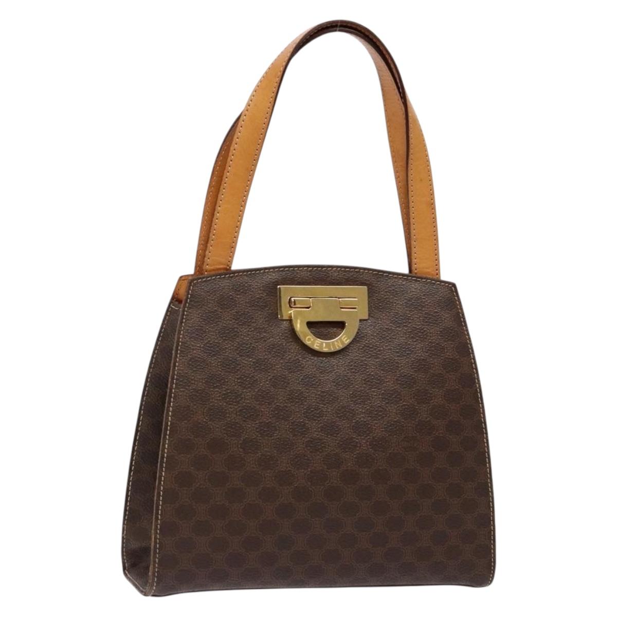 CELINE Macadam Canvas Hand Bag PVC Leather Brown Gold Auth 134810