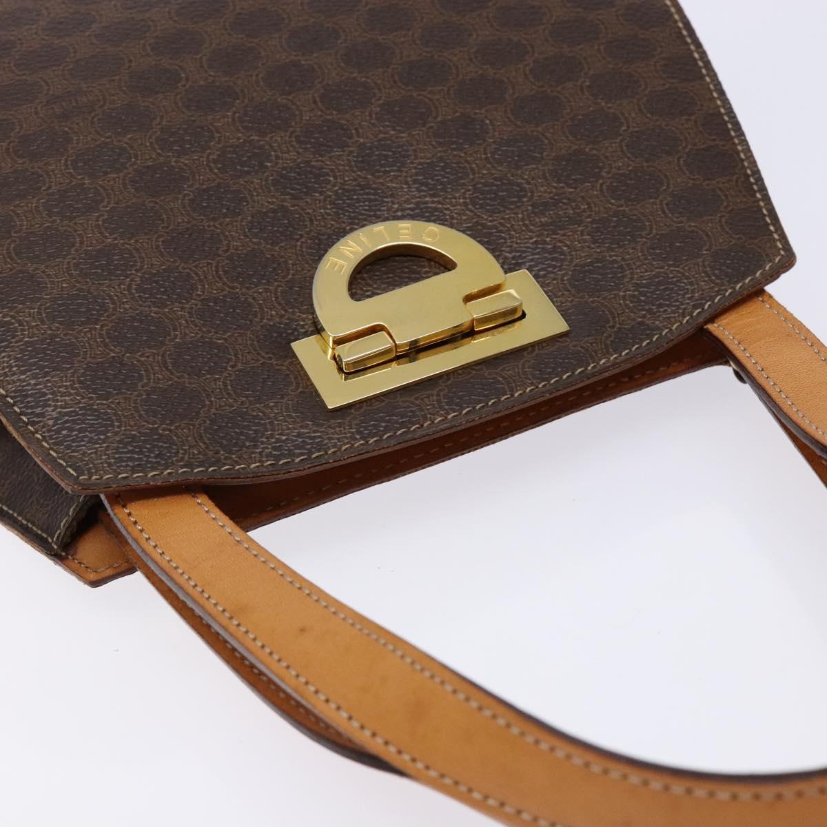 CELINE Macadam Canvas Hand Bag PVC Leather Brown Gold Auth 134810