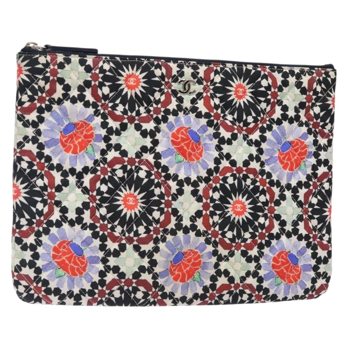 CHANEL Matelasse Clutch Bag Nylon Multicolor Silver CC Auth 134823