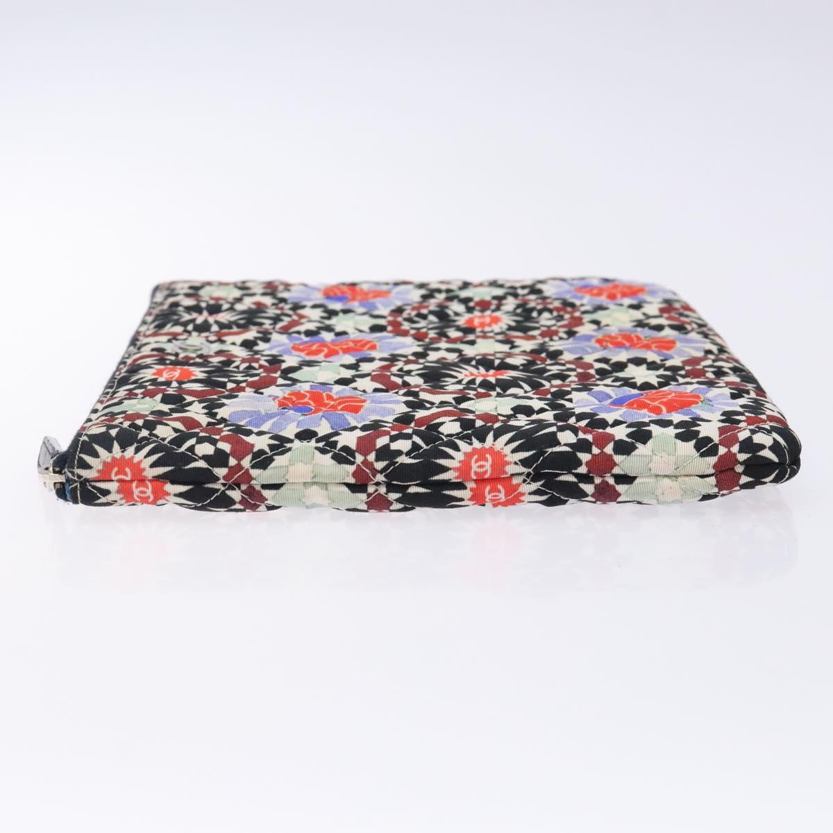 CHANEL Matelasse Clutch Bag Nylon Multicolor Silver CC Auth 134823