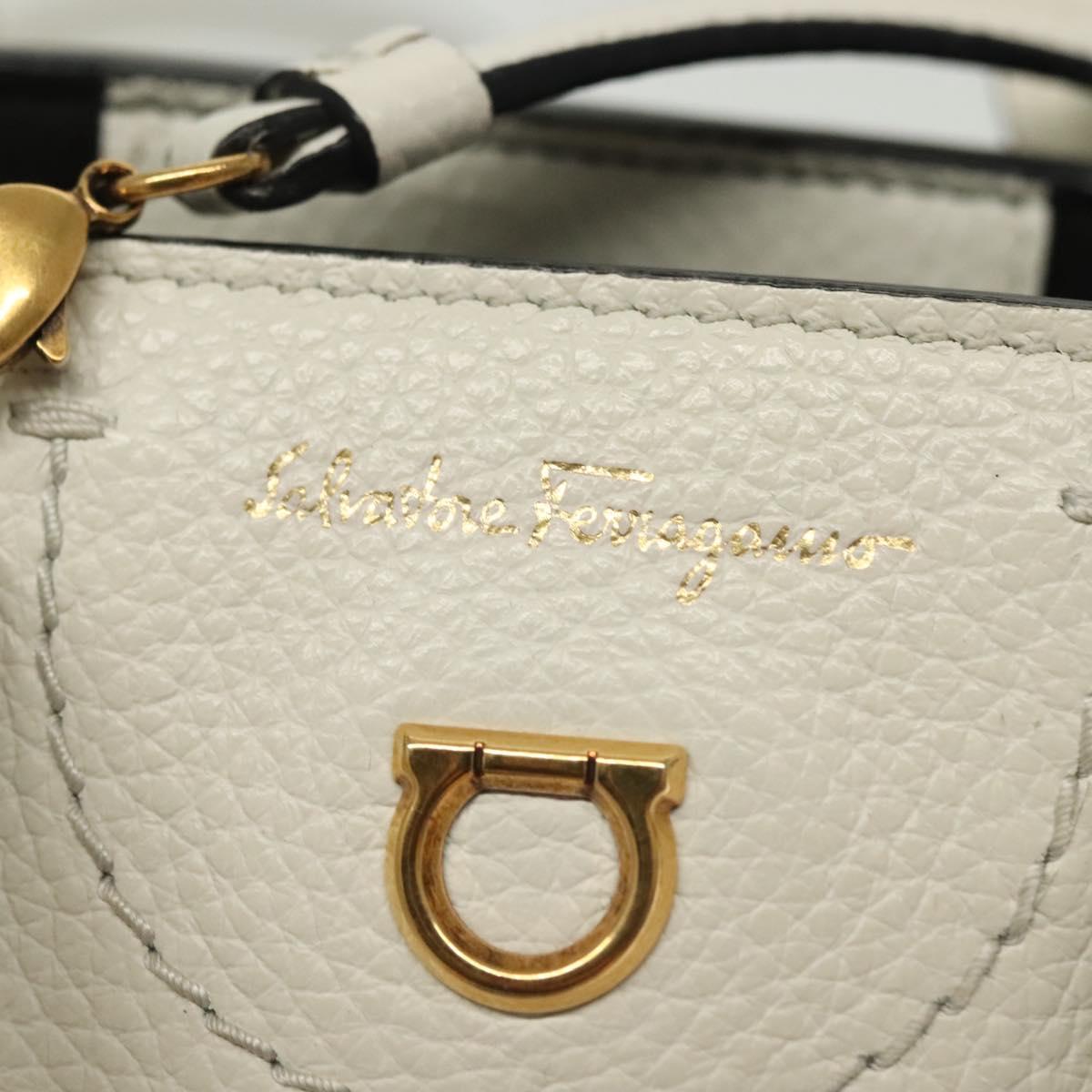 Salvatore Ferragamo Gancini Hand Bag Leather 2way White Gold Auth 134826