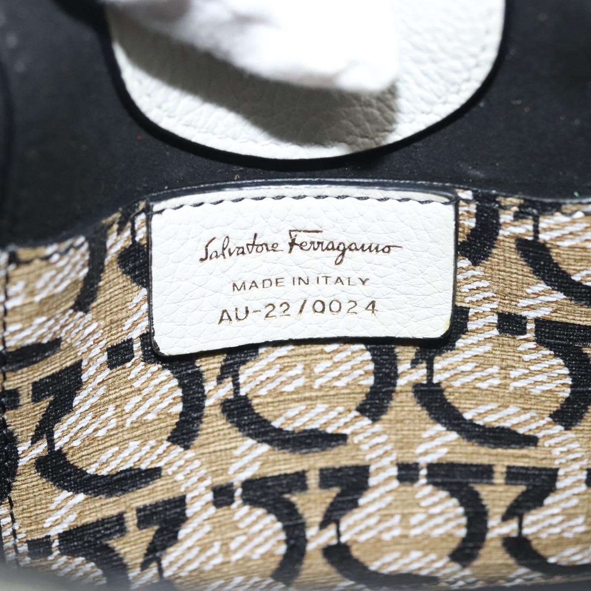 Salvatore Ferragamo Gancini Hand Bag Leather 2way White Gold Auth 134826