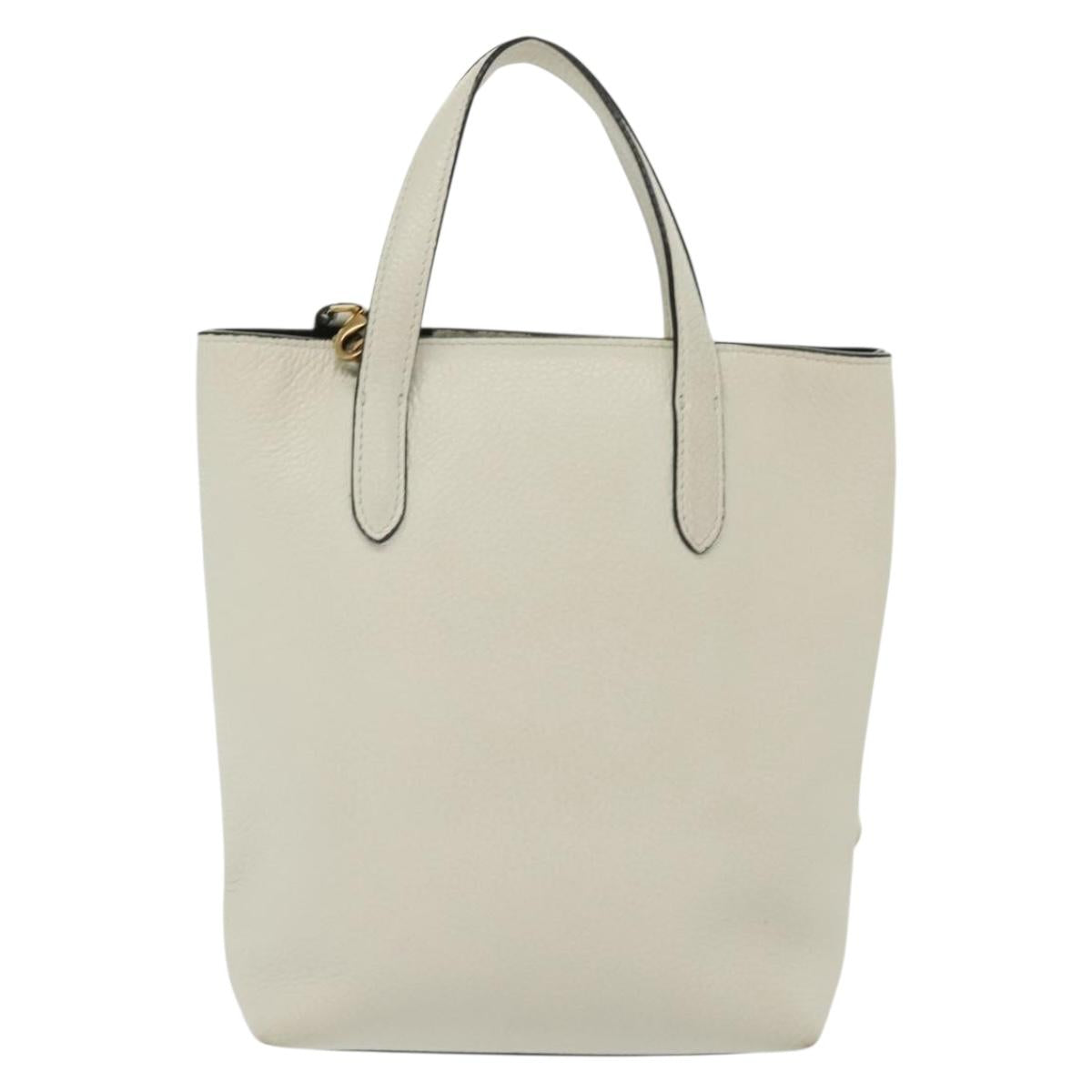 Salvatore Ferragamo Gancini Hand Bag Leather 2way White Gold Auth 134826