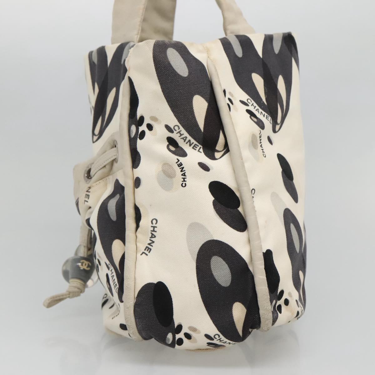 CHANEL Tote Bag Canvas White Silver CC Auth 134829