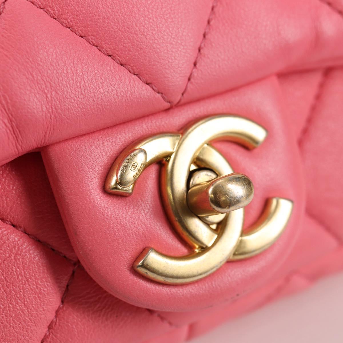 CHANEL Matelasse Chain Shoulder Bag Leather Pink Gold CC Auth 134854M