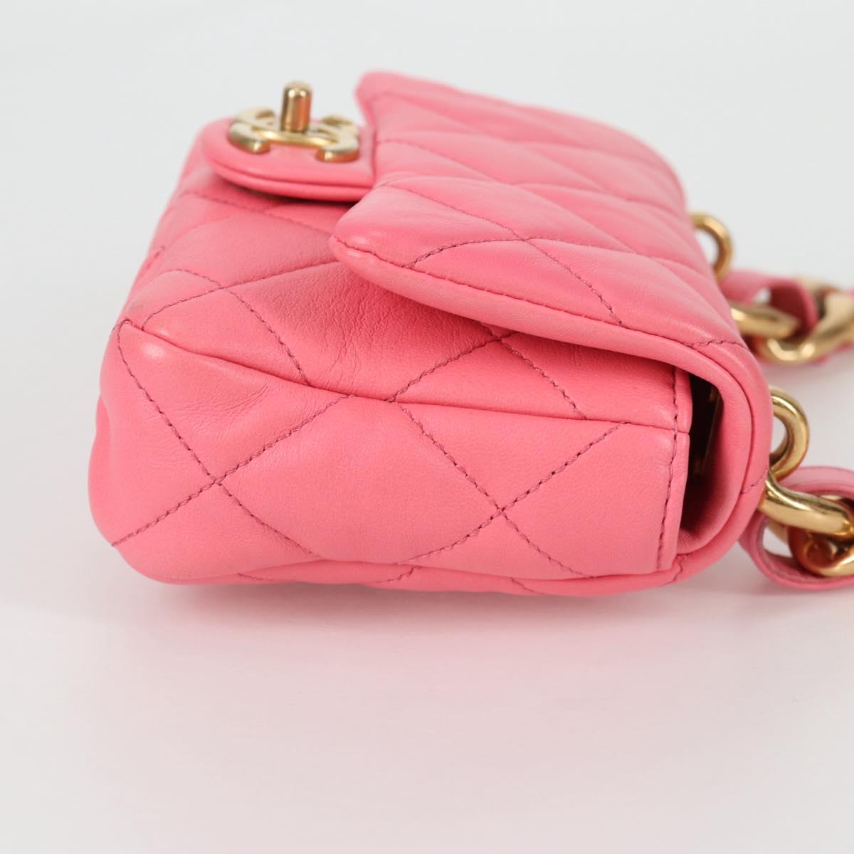 CHANEL Matelasse Chain Shoulder Bag Leather Pink Gold CC Auth 134854M