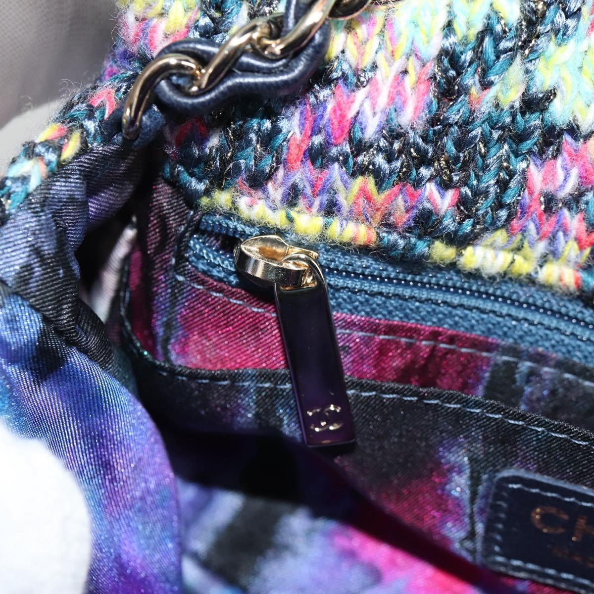 CHANEL Chain Shoulder Bag Tweed Blue Gold CC Auth 134856SM