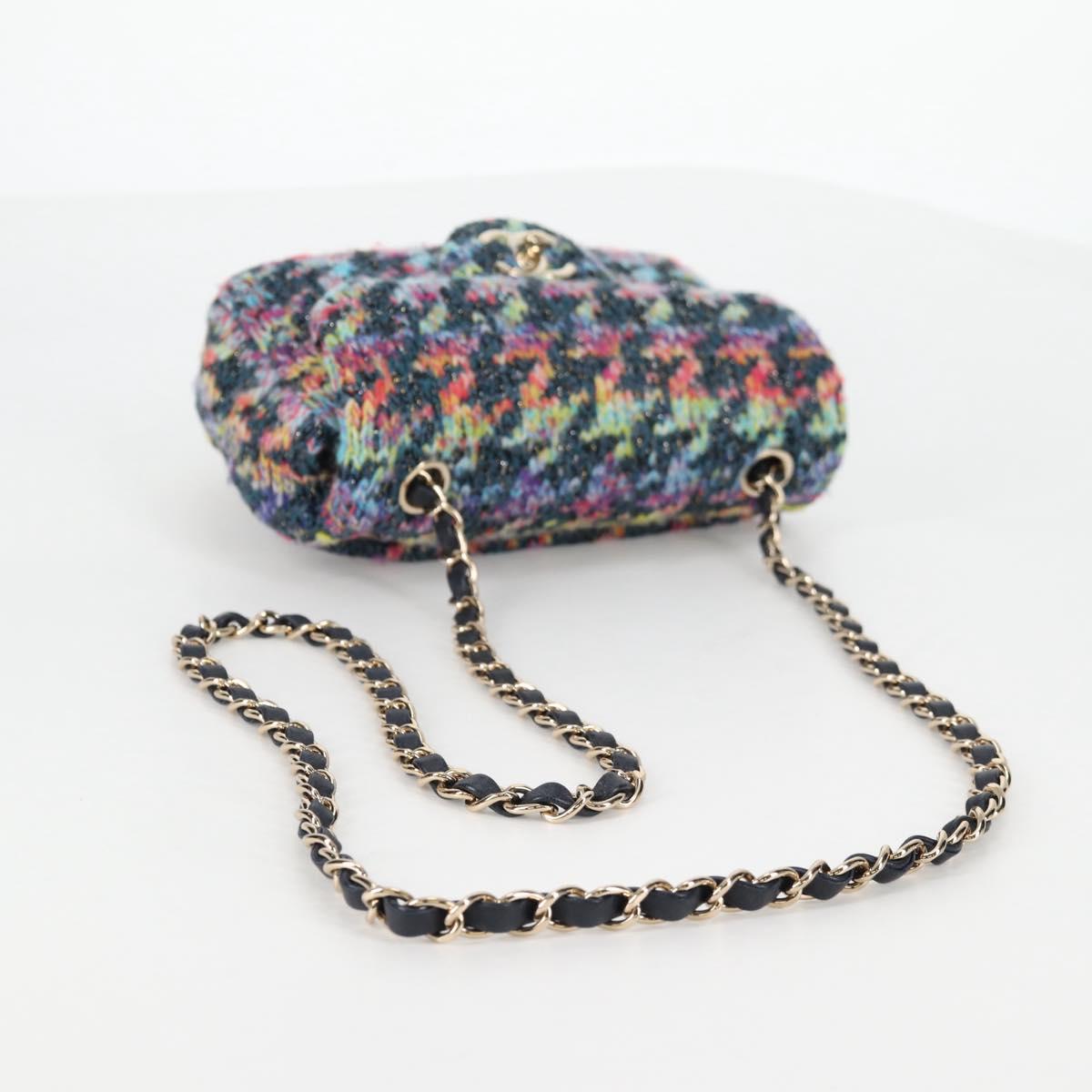 CHANEL Chain Shoulder Bag Tweed Blue Gold CC Auth 134856SM