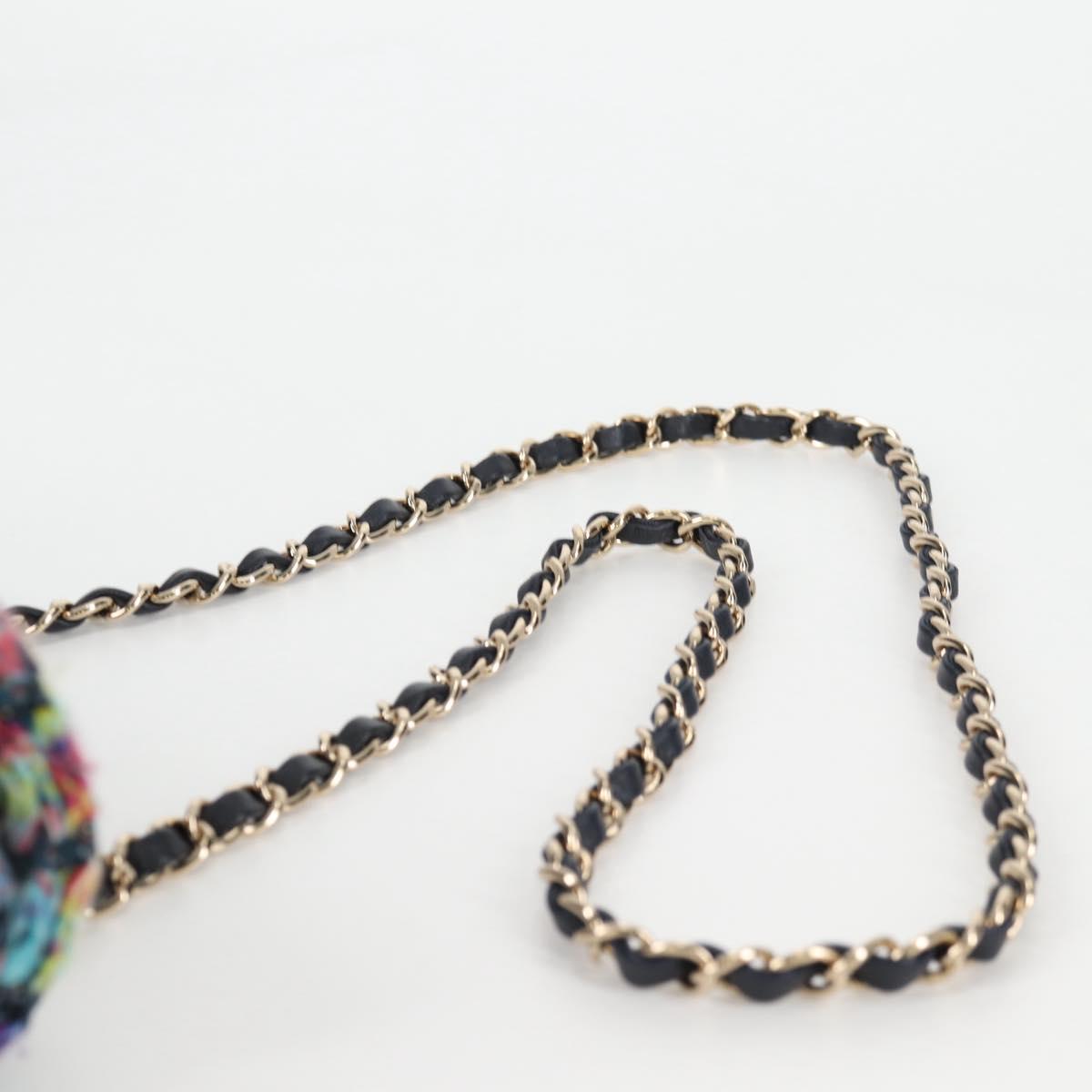 CHANEL Chain Shoulder Bag Tweed Blue Gold CC Auth 134856SM