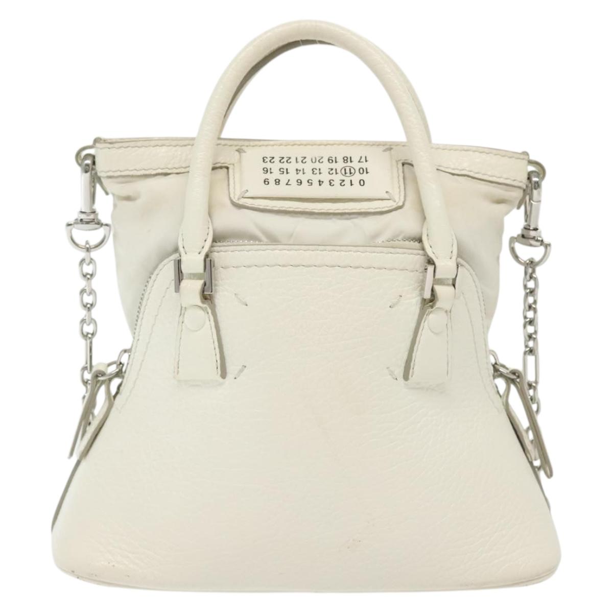 Maison Margiela 5AC Mini Hand Bag Leather 2way White Silver Auth 134868