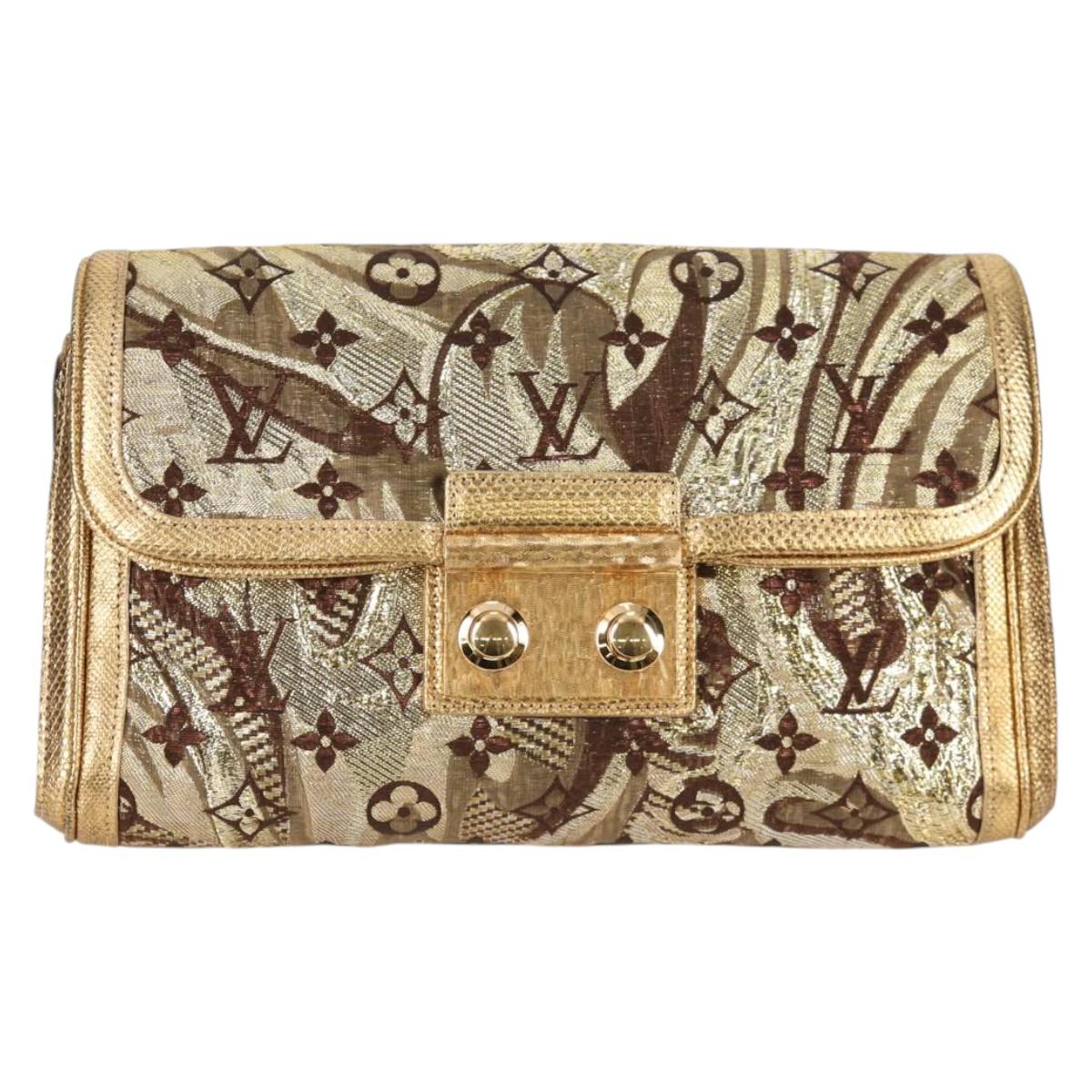 LOUIS VUITTON Monogram Brocade Tari Clutch Bag Gold M93142 LV Auth 134873V