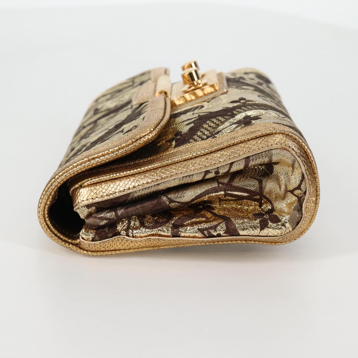 LOUIS VUITTON Monogram Brocade Tari Clutch Bag Gold M93142 LV Auth 134873V