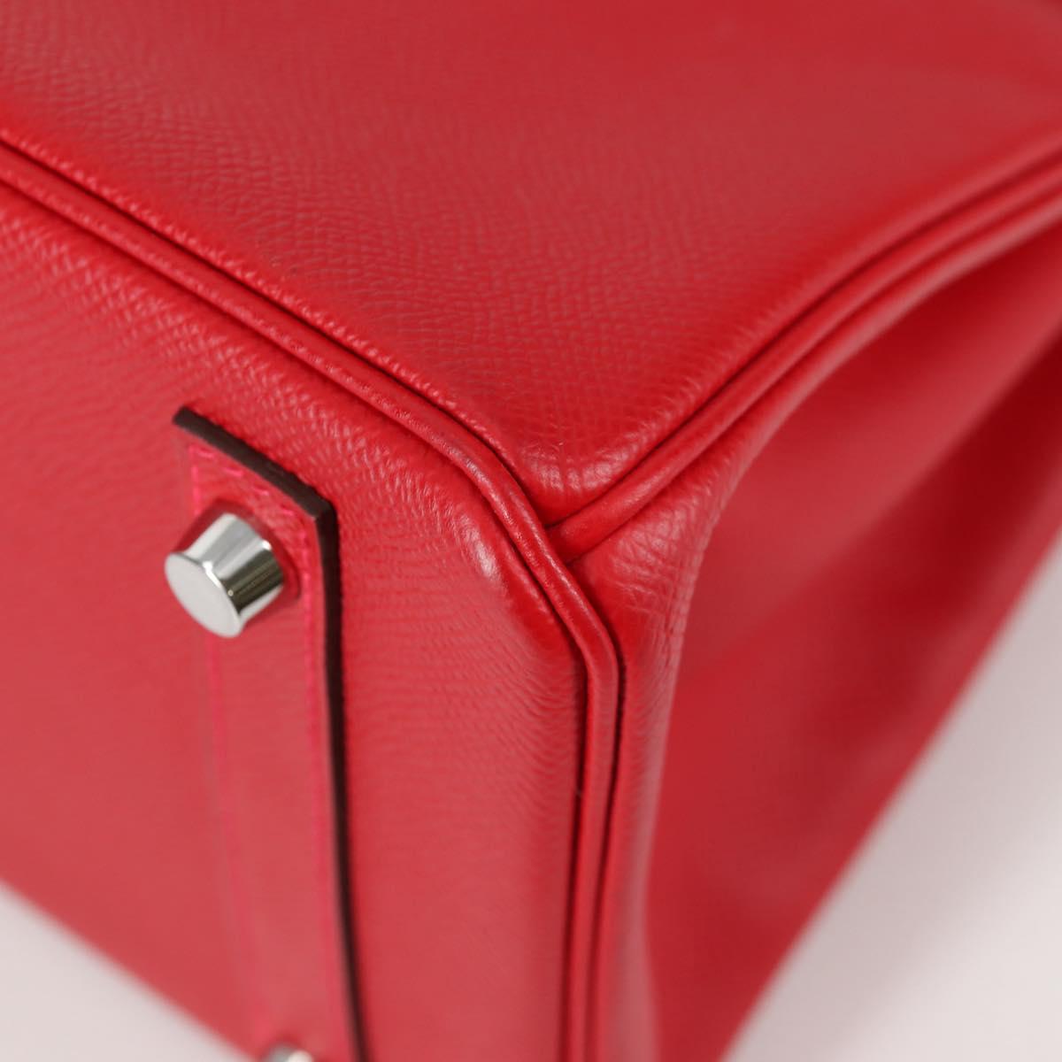 HERMES Birkin 30 Hand Bag Leather Red Silver Auth 134875SM