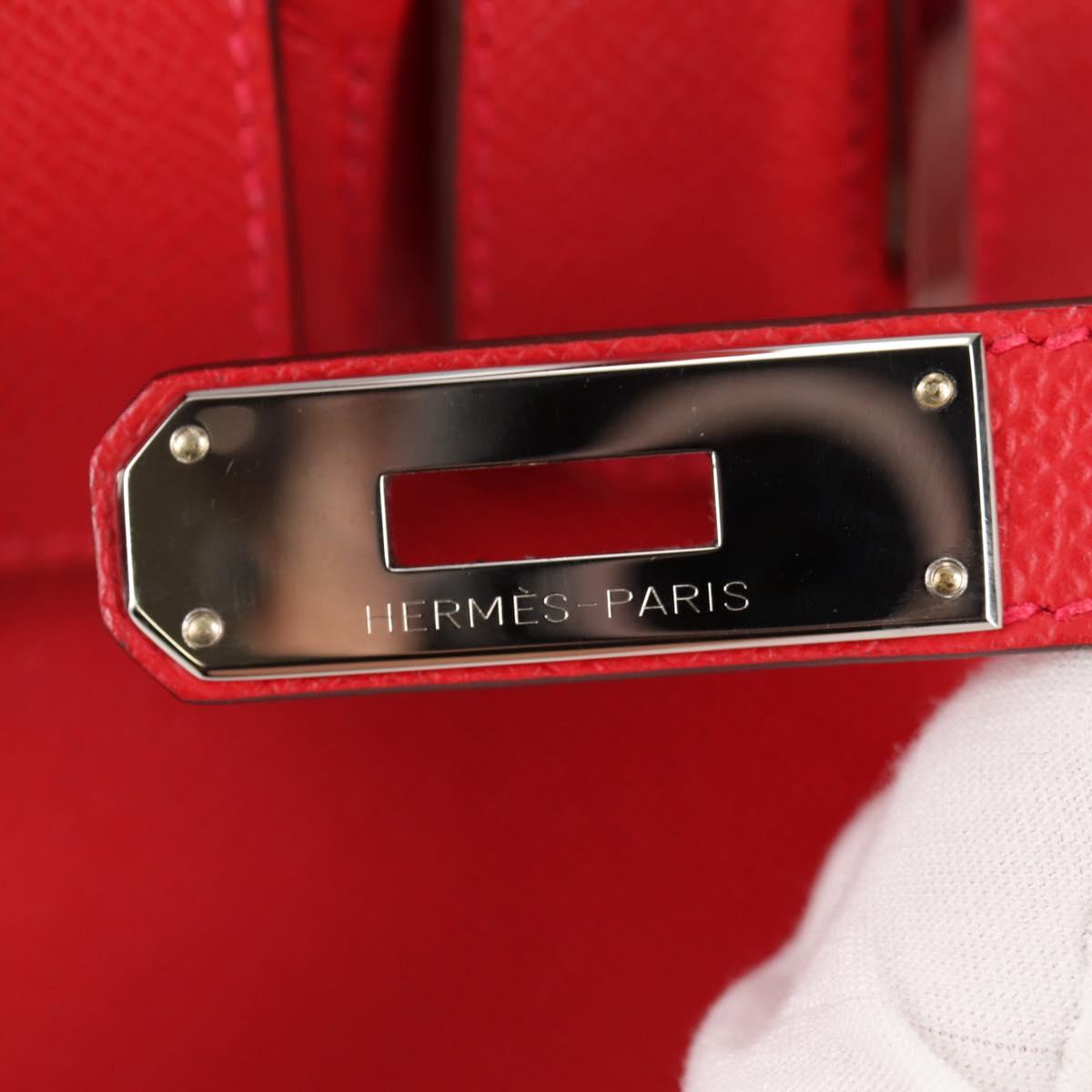 HERMES Birkin 30 Hand Bag Leather Red Silver Auth 134875SM