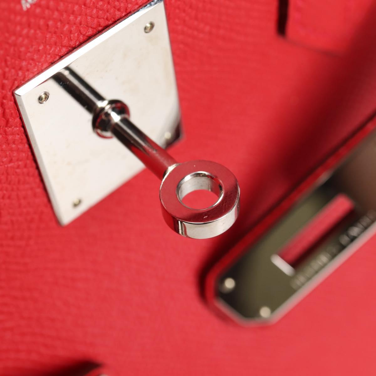 HERMES Birkin 30 Hand Bag Leather Red Silver Auth 134875SM