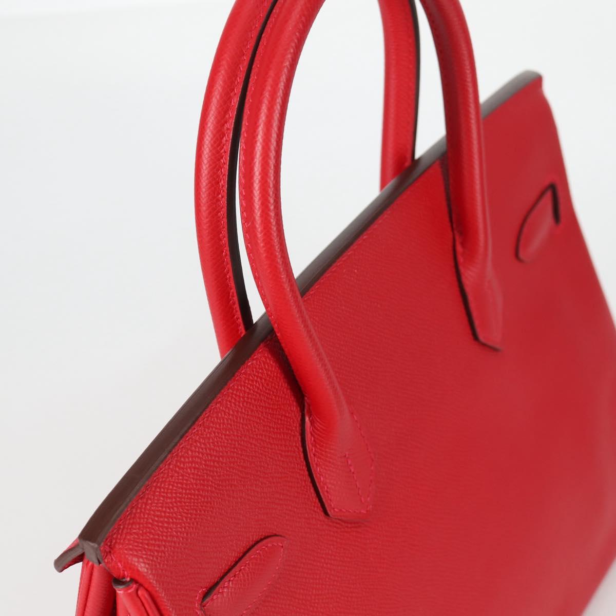 HERMES Birkin 30 Hand Bag Leather Red Silver Auth 134875SM