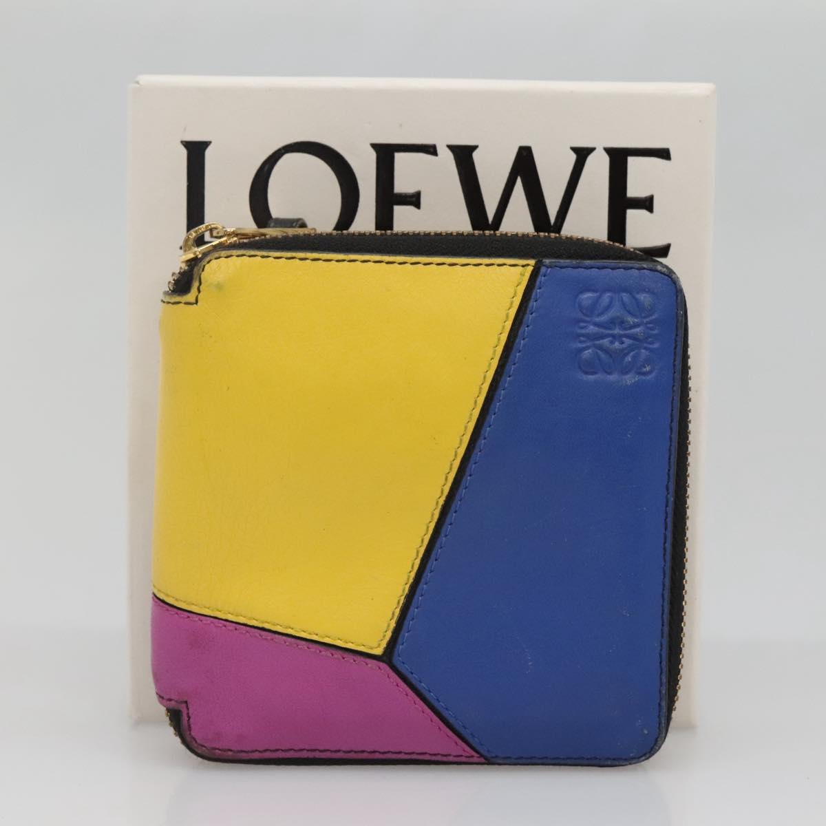 LOEWE Puzzle Anagram Compact Wallet Leather Yellow Auth 134882