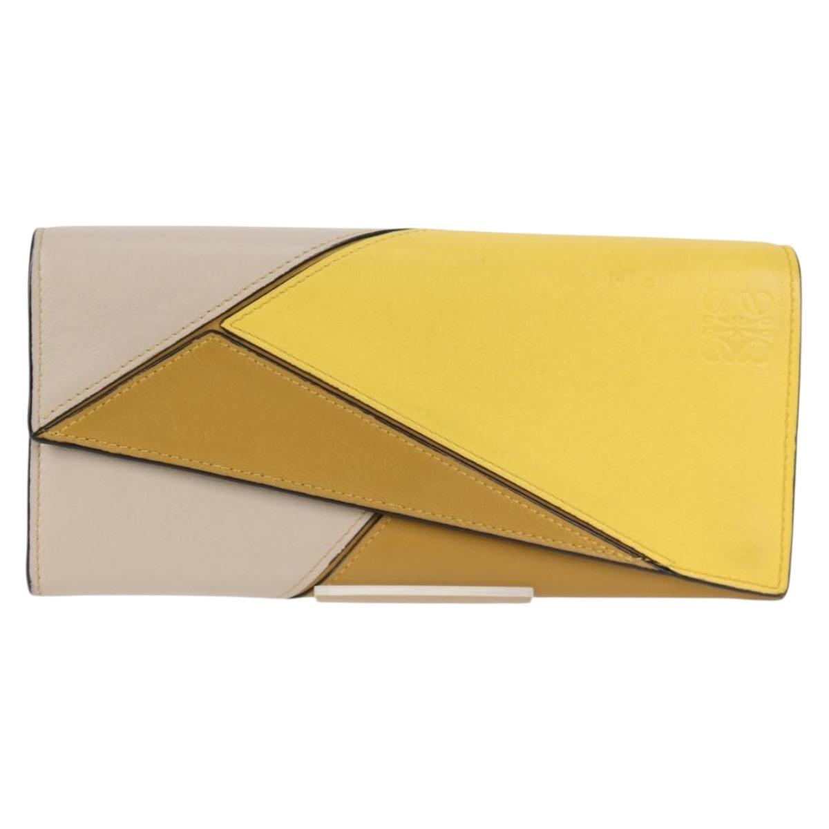 LOEWE Puzzle Anagram Long Wallet Leather Yellow Auth 134883M