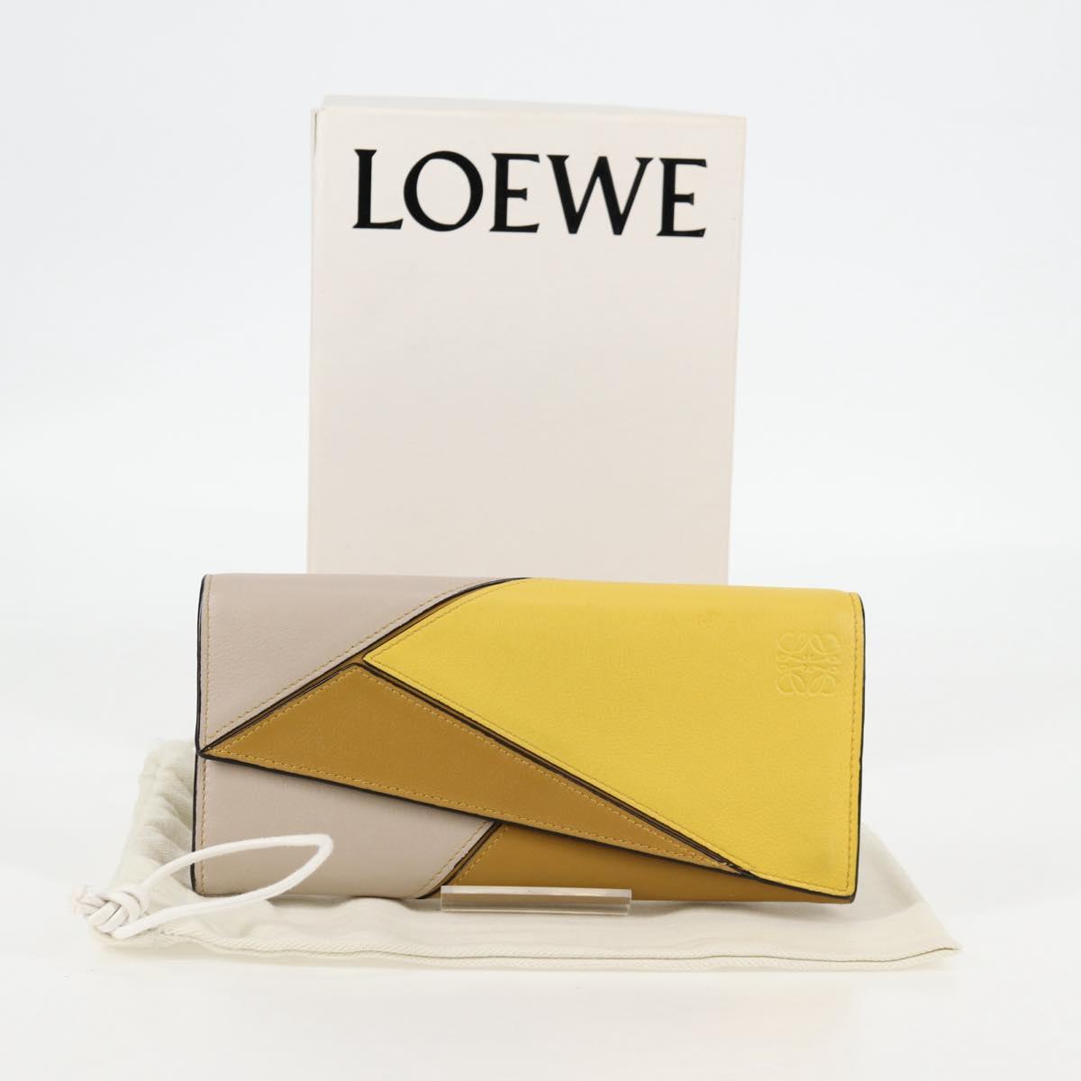 LOEWE Puzzle Anagram Long Wallet Leather Yellow Auth 134883M