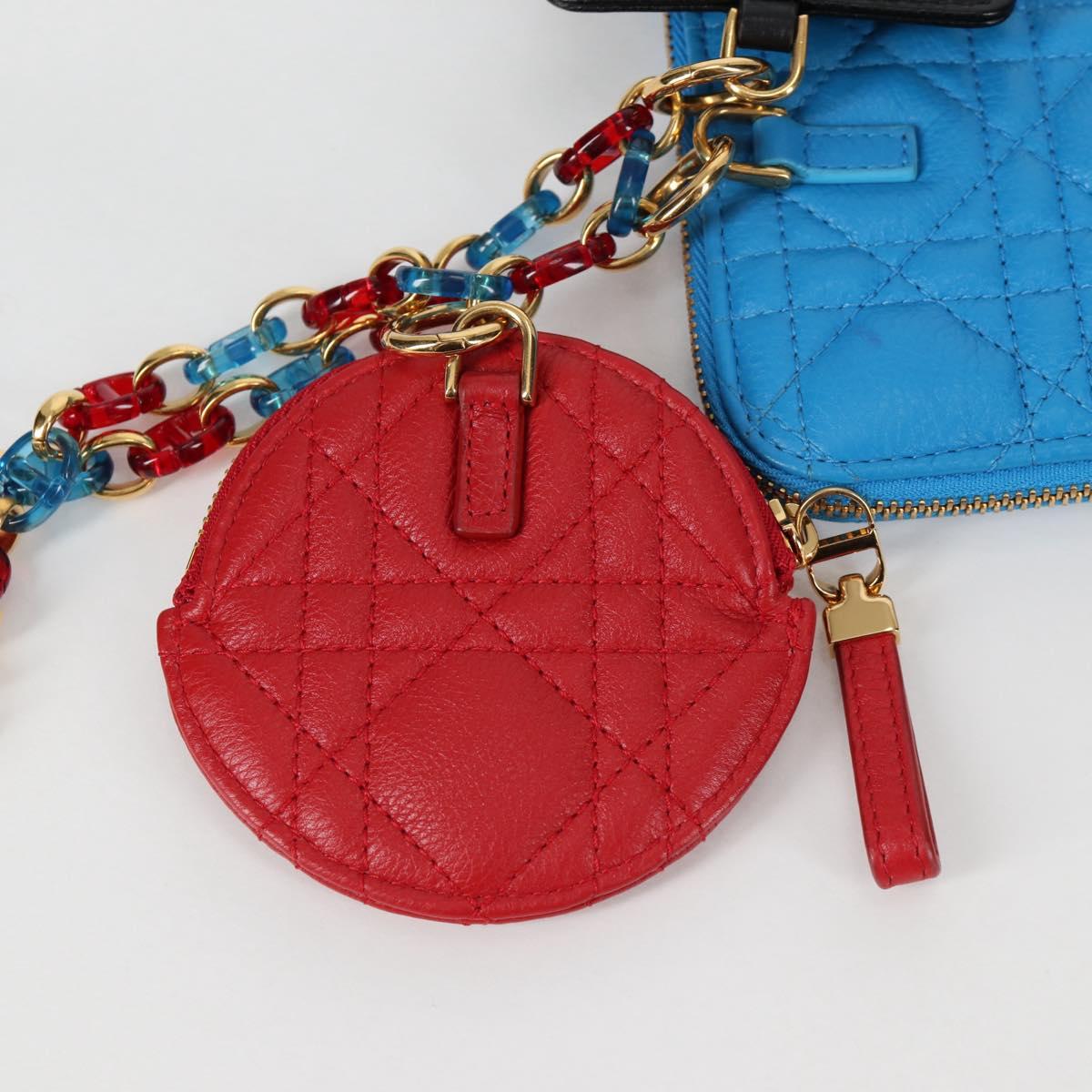 Christian Dior Canage Pouch Leather Blue Red black Auth 134892SAM