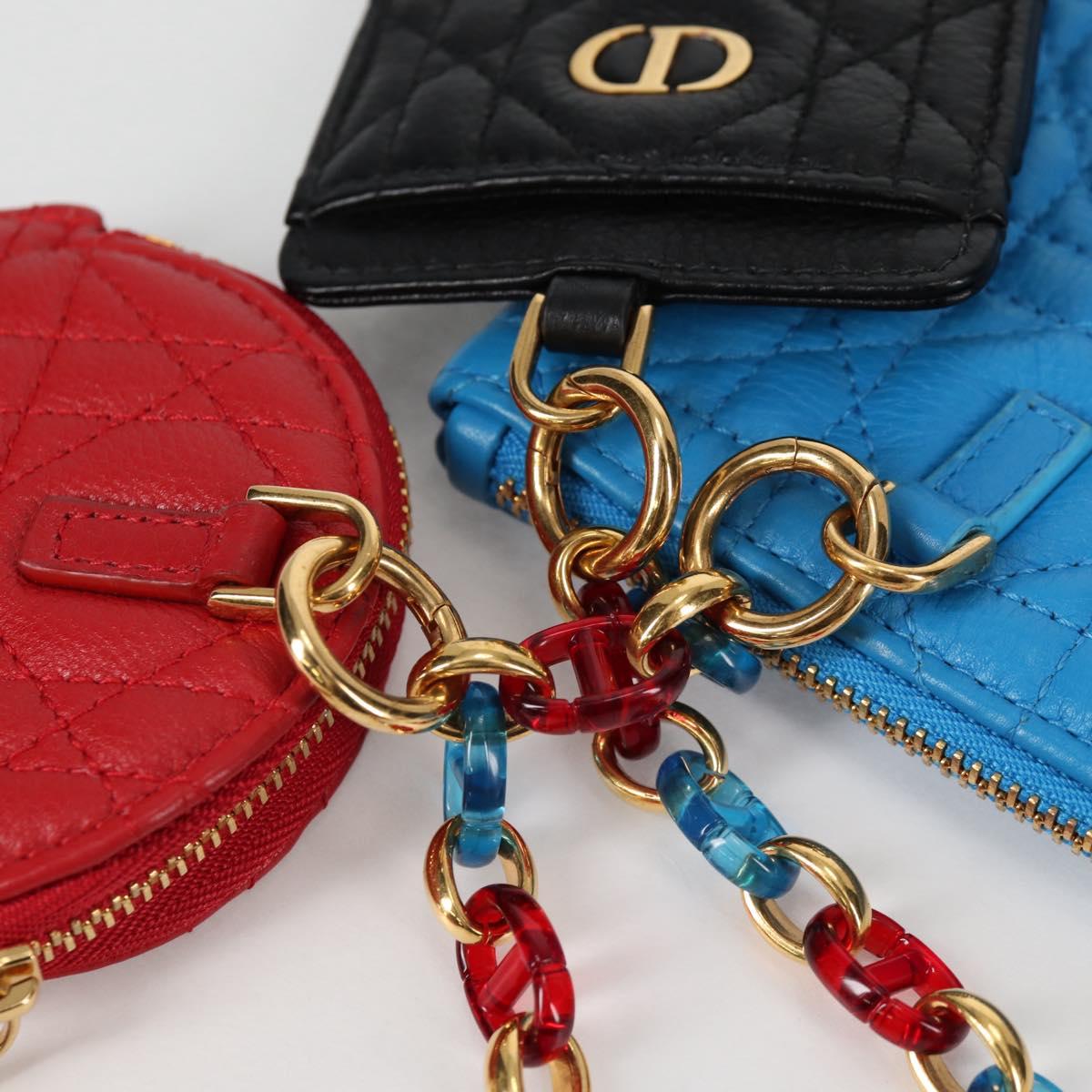 Christian Dior Canage Pouch Leather Blue Red black Auth 134892SAM