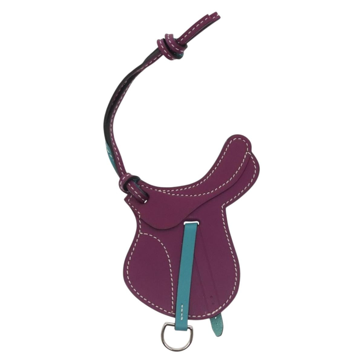 HERMES Paddock Cell Bag Charm Leather Purple Auth 134899M