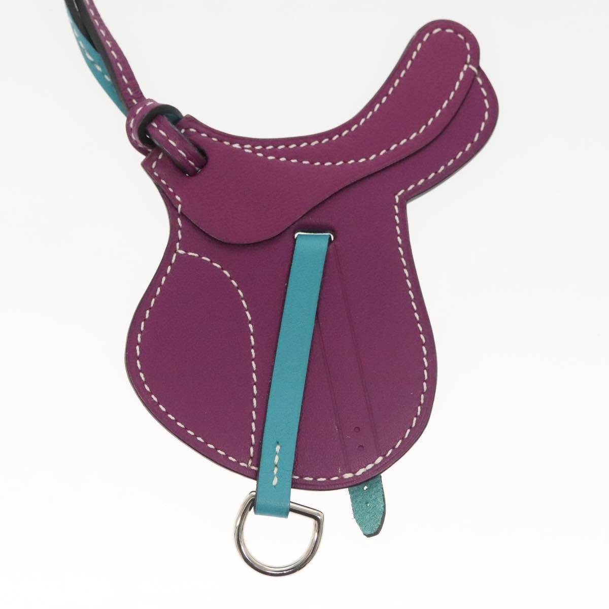 HERMES Paddock Cell Bag Charm Leather Purple Auth 134899M