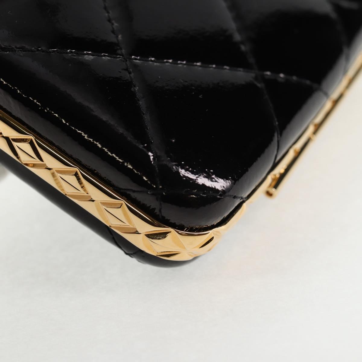 CHANEL Chain Shoulder Bag Patent leather Black Gold CC Auth 134911SAM