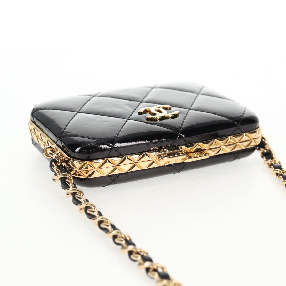 CHANEL Chain Shoulder Bag Patent leather Black Gold CC Auth 134911SAM