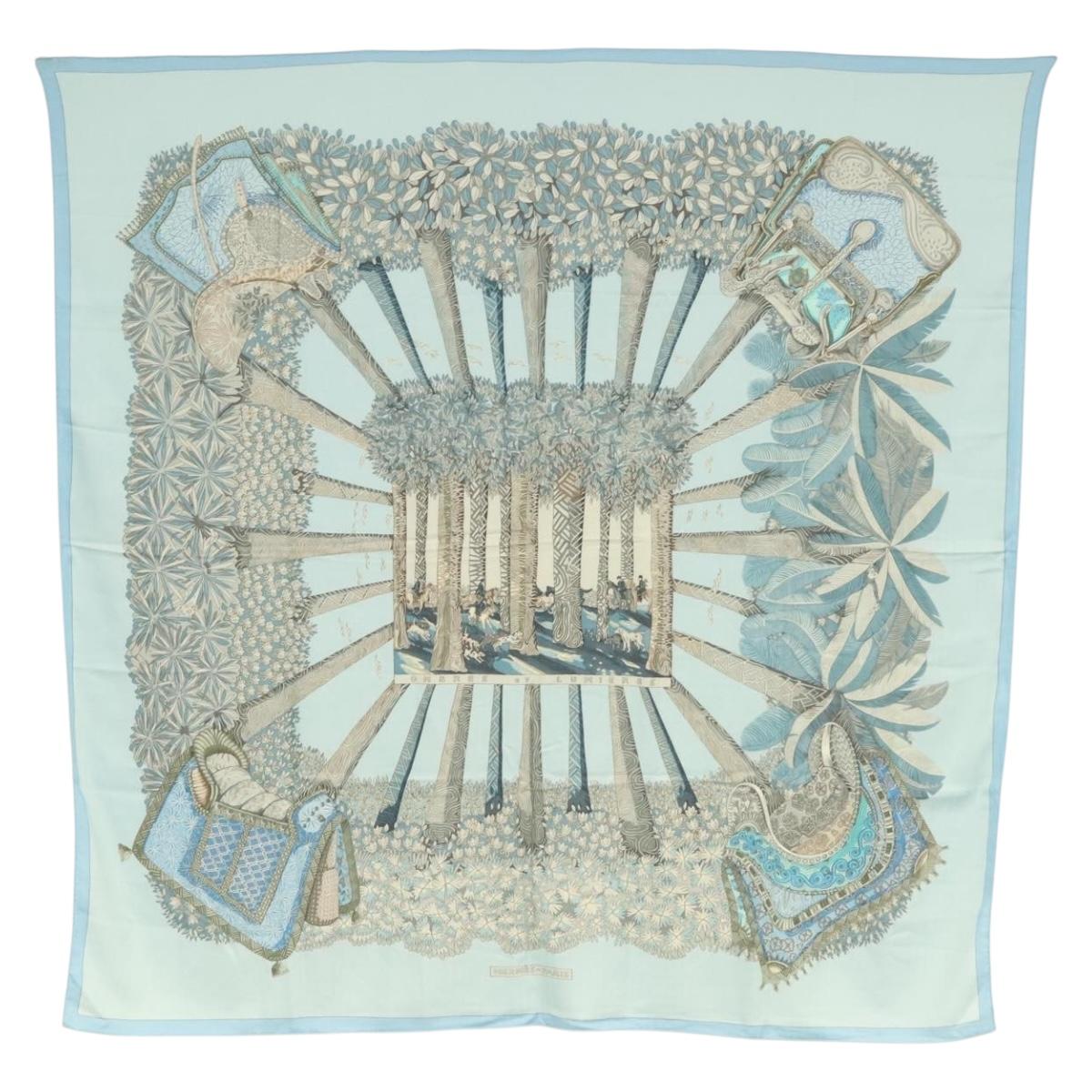 HERMES Carre 140 Scarf ""OMBRES ET LUMIERES"" Cashmere Blue Auth 134913M