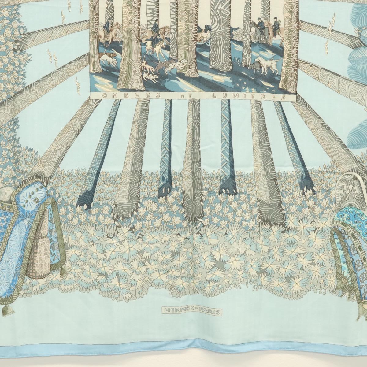 HERMES Carre 140 Scarf ""OMBRES ET LUMIERES"" Cashmere Blue Auth 134913M