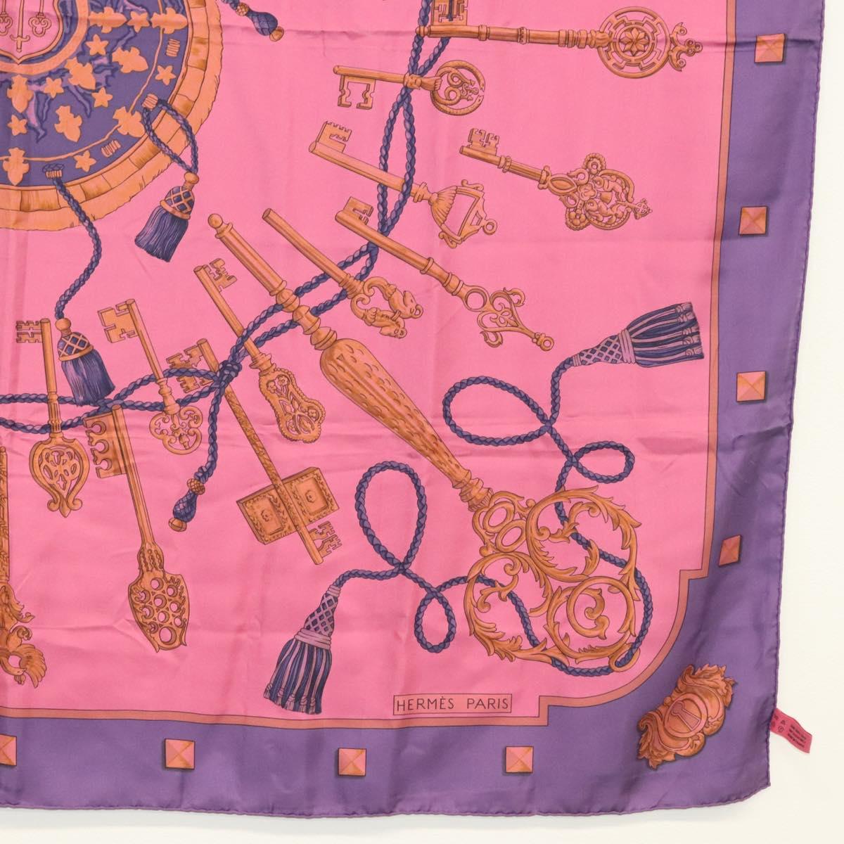 HERMES Carre 140 Scarf ""LES CLES"" Silk Purple Auth 134914M