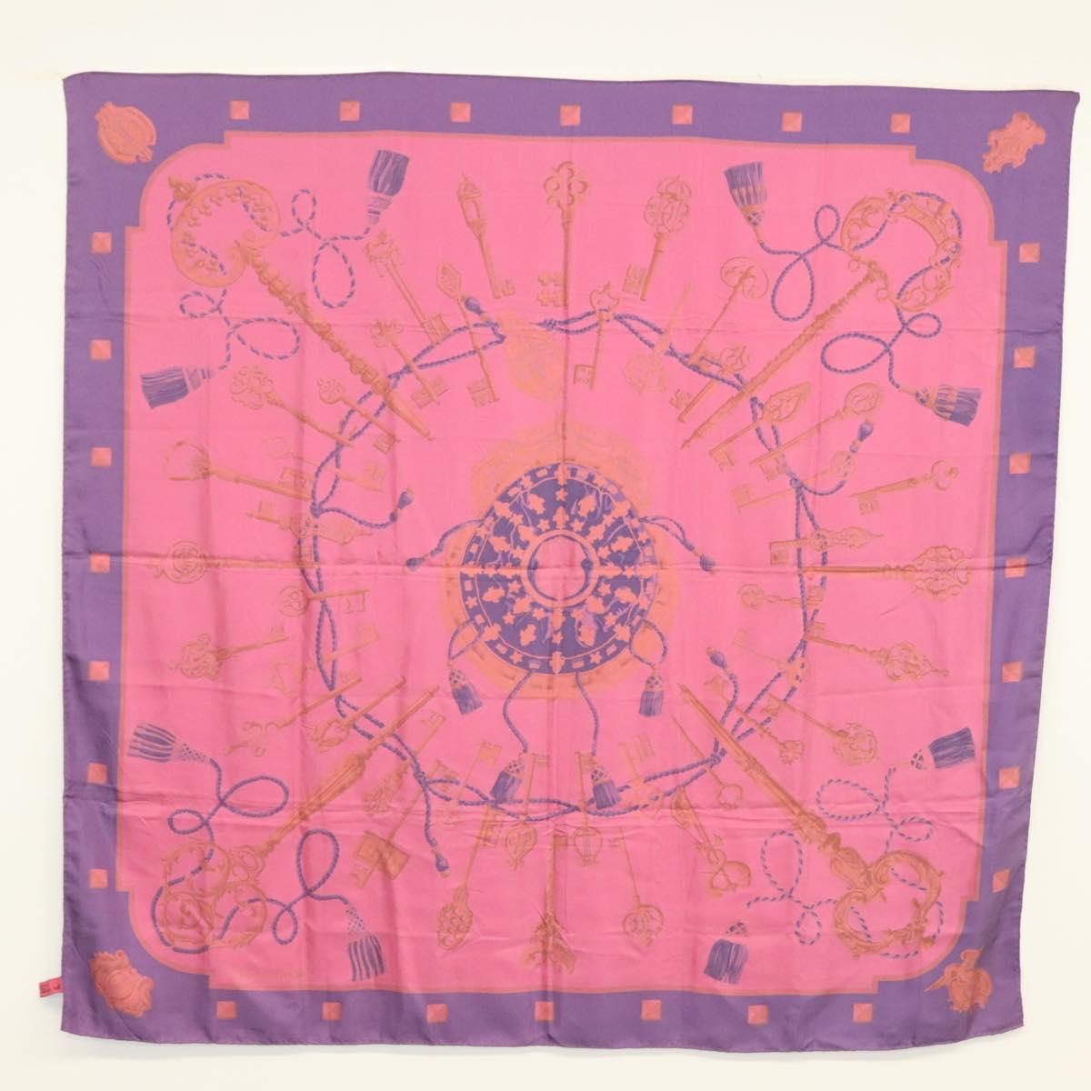 HERMES Carre 140 Scarf ""LES CLES"" Silk Purple Auth 134914M