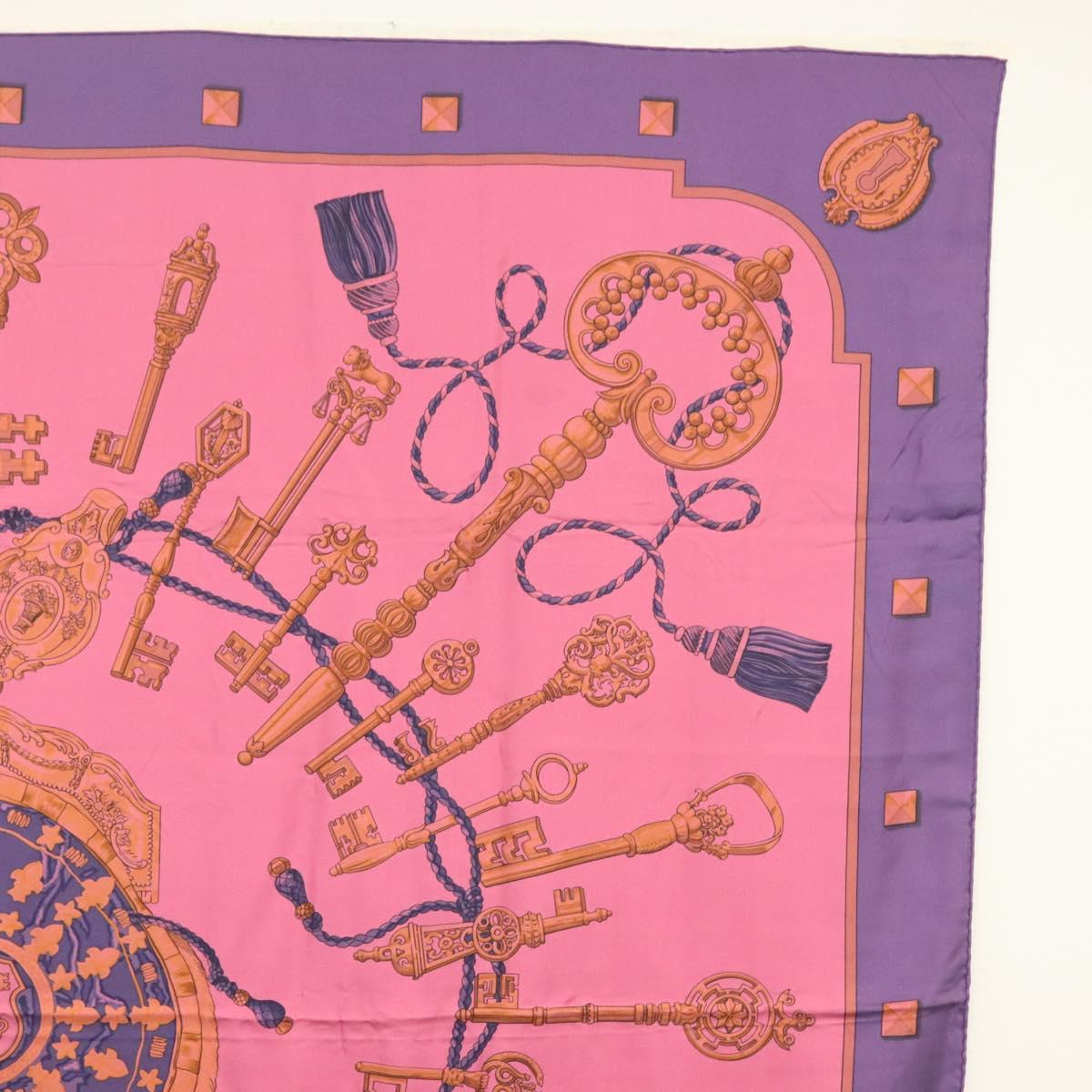 HERMES Carre 140 Scarf ""LES CLES"" Silk Purple Auth 134914M