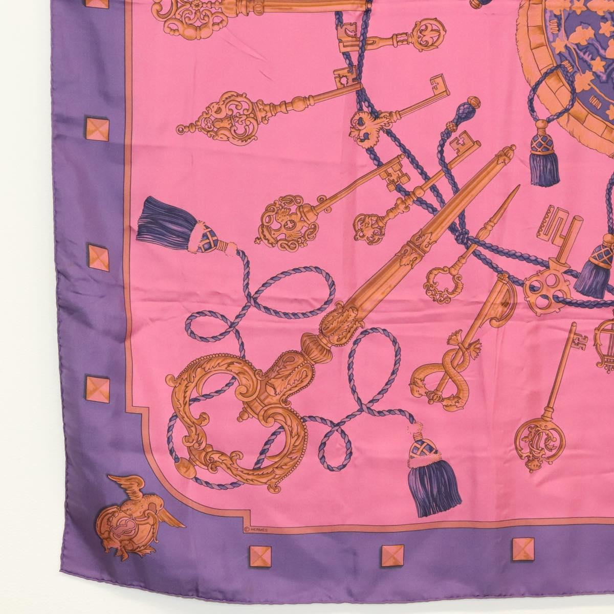 HERMES Carre 140 Scarf ""LES CLES"" Silk Purple Auth 134914M