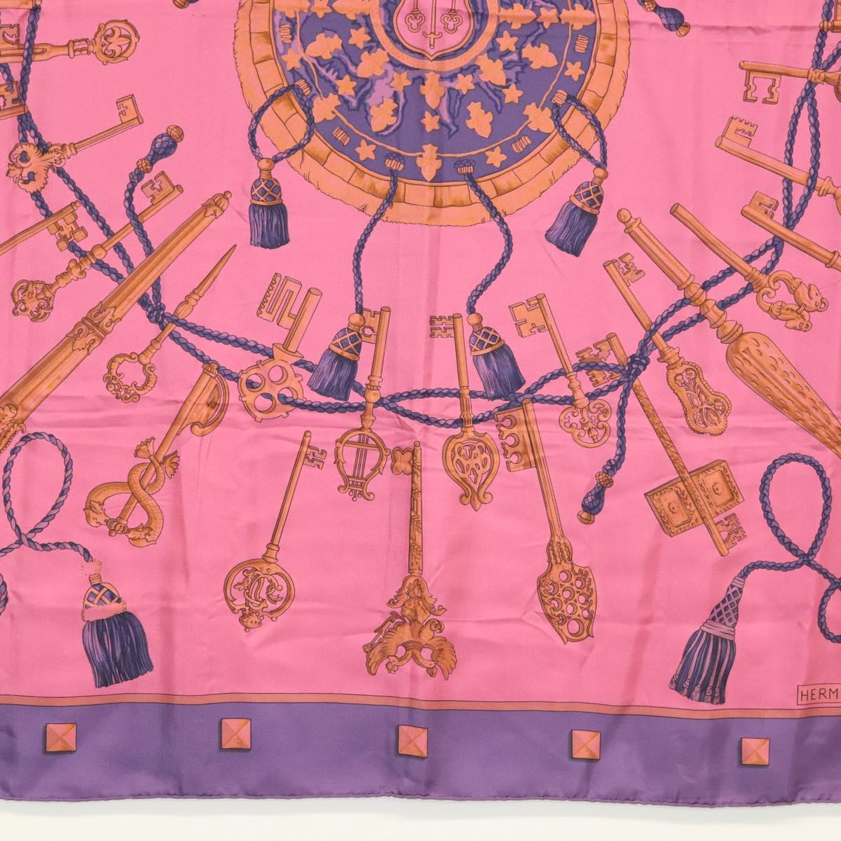 HERMES Carre 140 Scarf ""LES CLES"" Silk Purple Auth 134914M