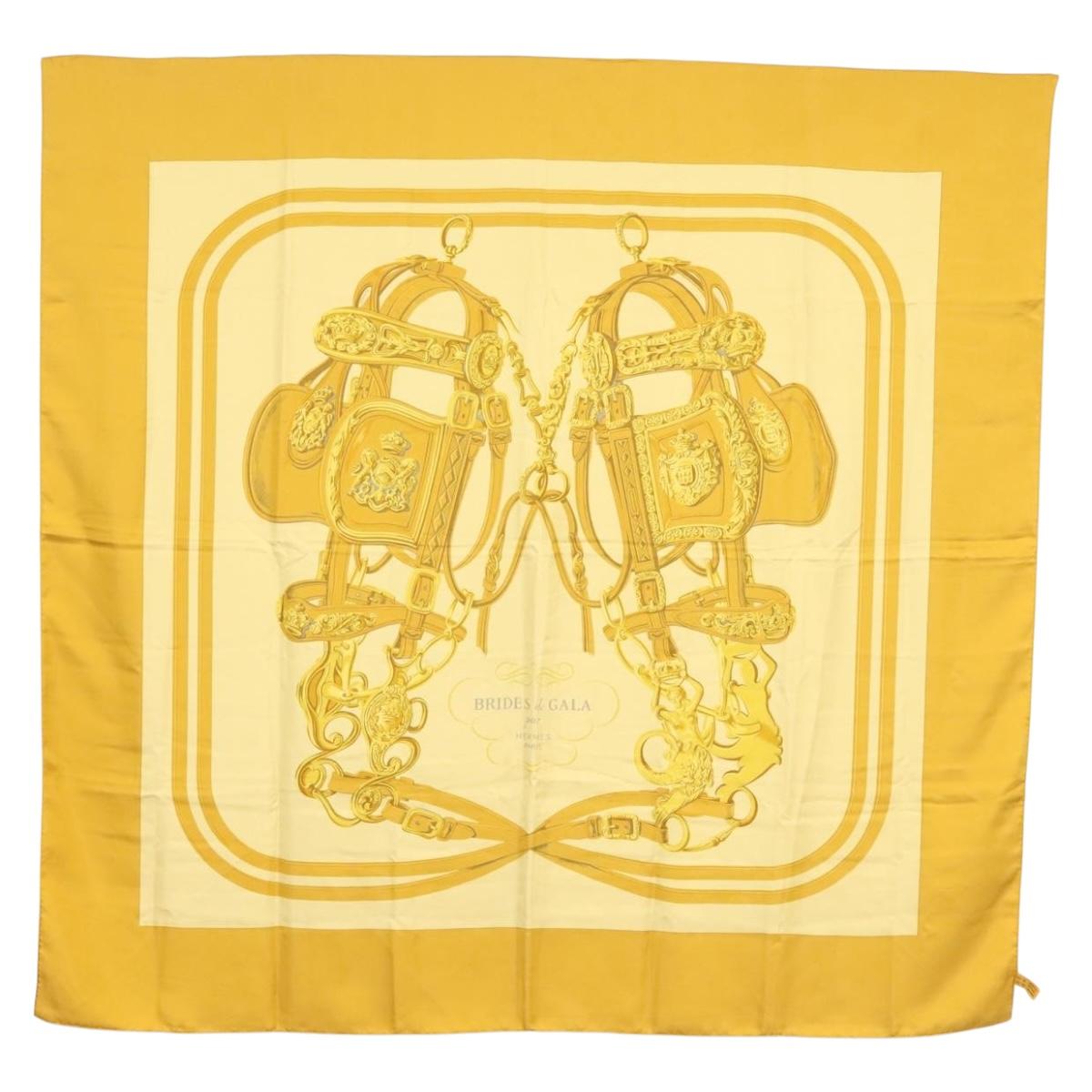 HERMES Carre 140 Scarf ""BRIDES de GALA"" Silk Gold Auth 134922M