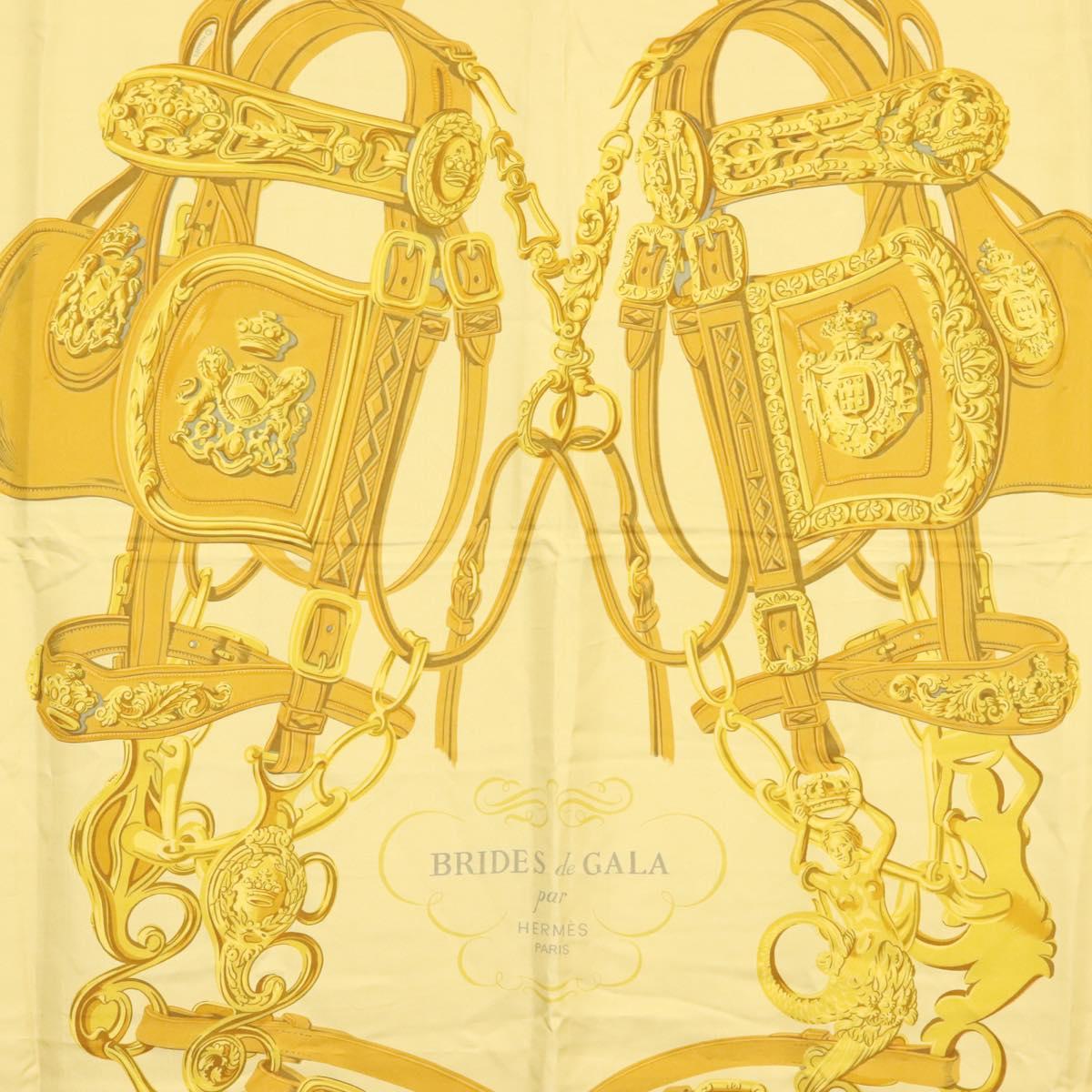 HERMES Carre 140 Scarf ""BRIDES de GALA"" Silk Gold Auth 134922M