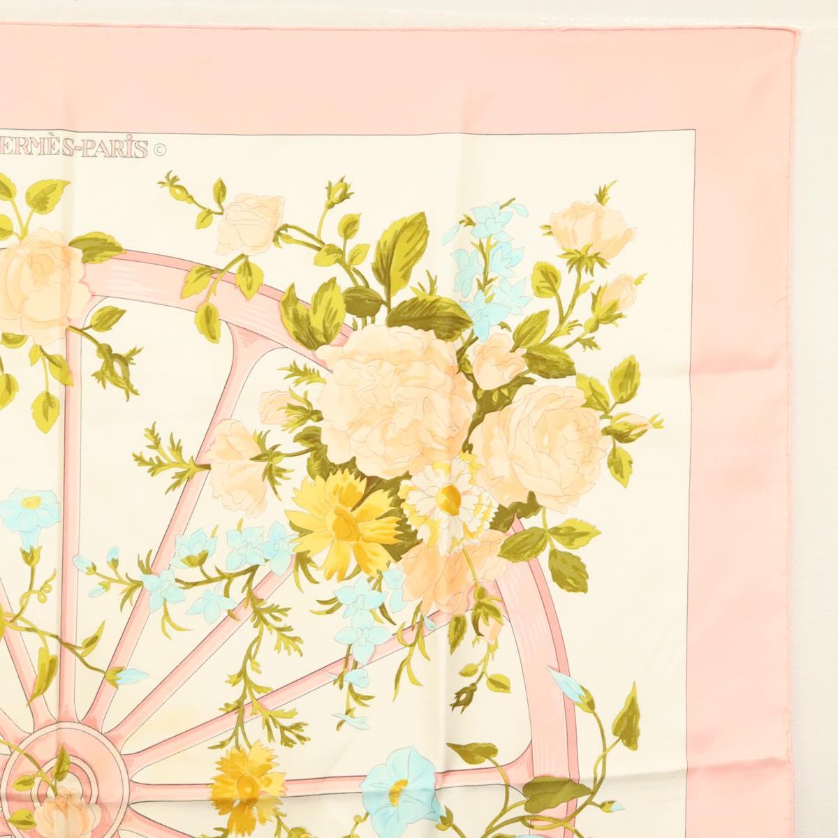 HERMES Carre 90 Scarf ""ROMANTIQUE"" Silk Pink Auth 134923