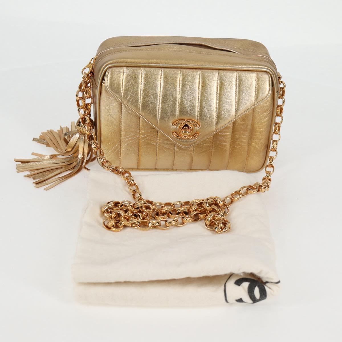 CHANEL Matelasse Chain Shoulder Bag Lamb Skin Red Gold CC Auth 134958SV