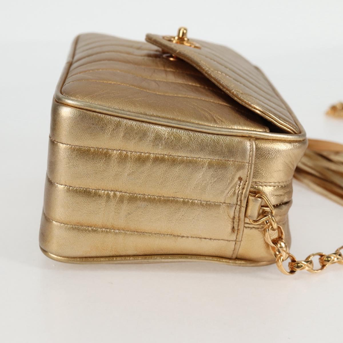 CHANEL Matelasse Chain Shoulder Bag Lamb Skin Red Gold CC Auth 134958SV