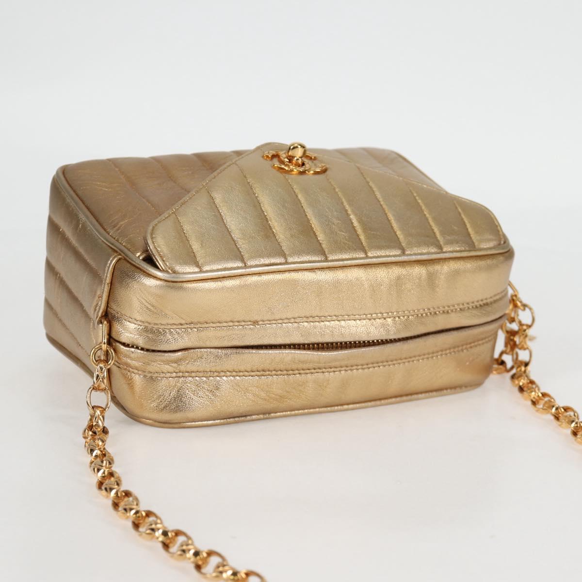 CHANEL Matelasse Chain Shoulder Bag Lamb Skin Red Gold CC Auth 134958SV