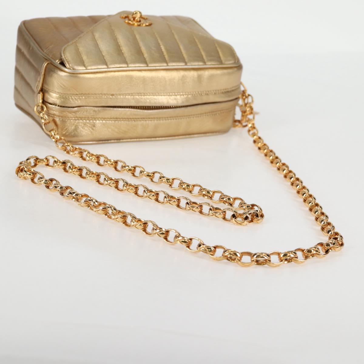 CHANEL Matelasse Chain Shoulder Bag Lamb Skin Red Gold CC Auth 134958SV