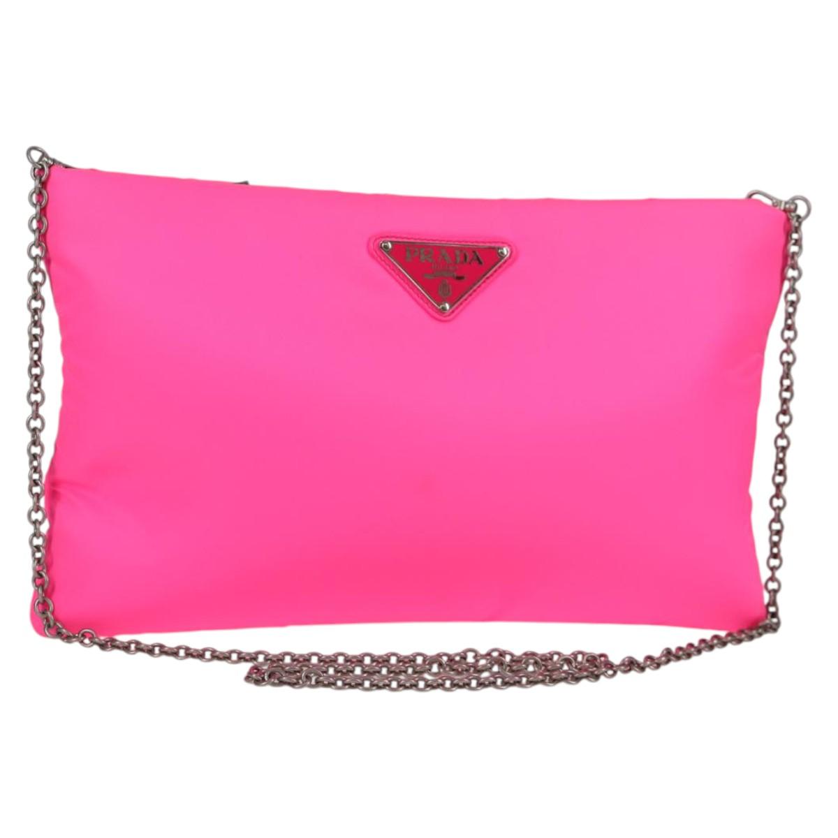 PRADA Chain Shoulder Bag Nylon Pink Silver Auth 134961M