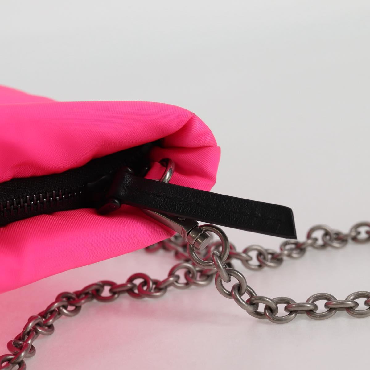 PRADA Chain Shoulder Bag Nylon Pink Silver Auth 134961M