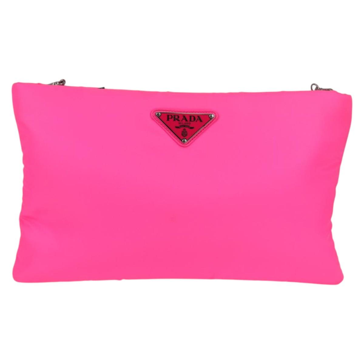 PRADA Chain Shoulder Bag Nylon Pink Silver Auth 134961M